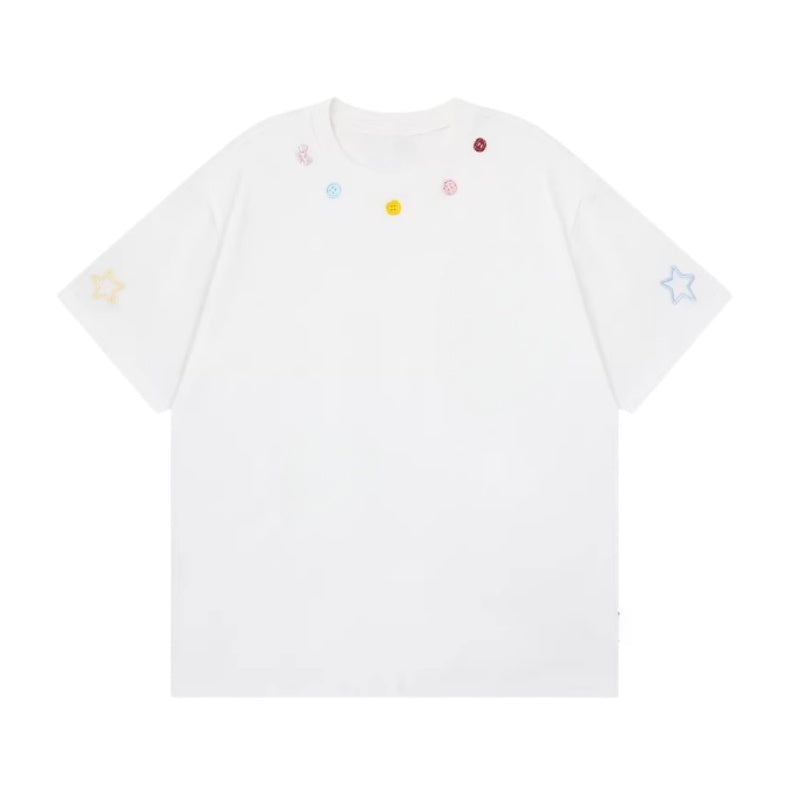 Star Embroidery Button Detail T-Shirt
