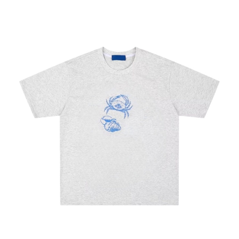 Blue Crab & Shell Graphic Minimalist T-Shirt