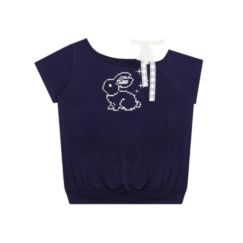 Lace-Detail Dark Blue T-Shirt