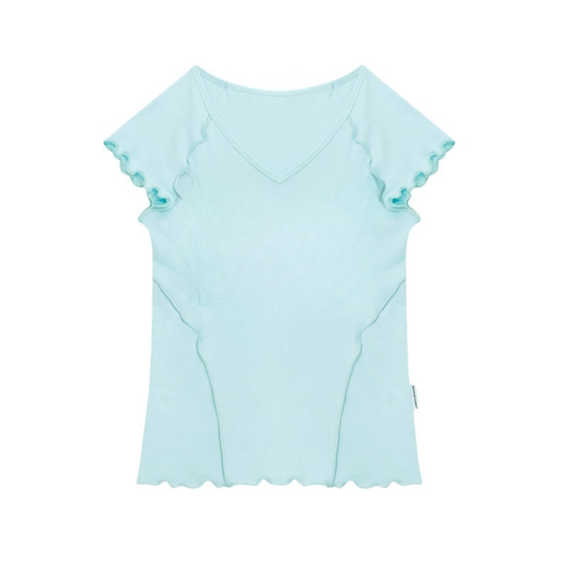 Slim-Fit T-Shirt with Ruffle Trim Detail