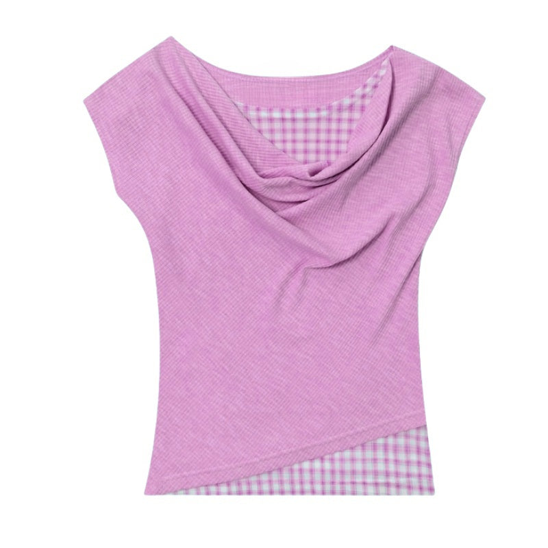 Slim-Fit Pink Plaid T-Shirt