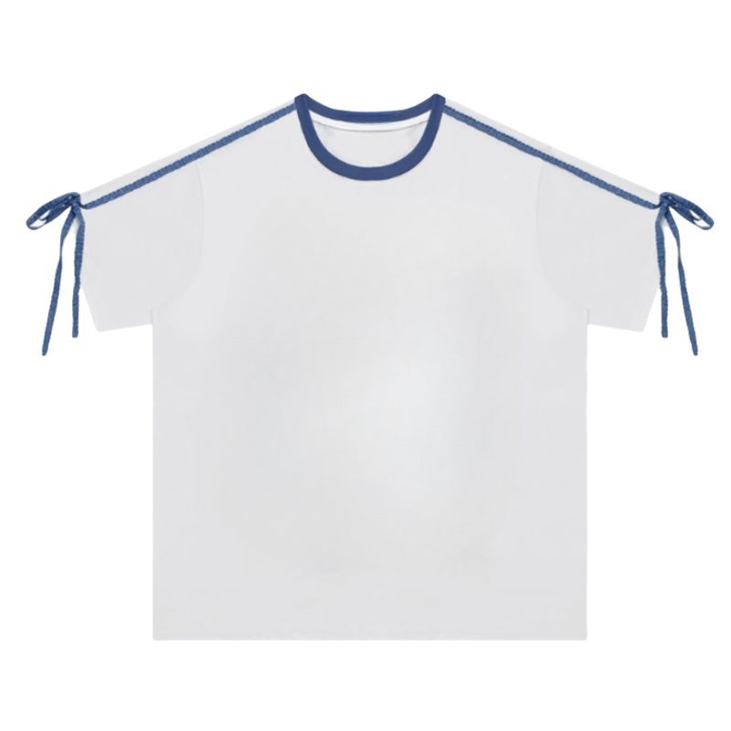 Loose White T-Shirt with Blue Strap Detail